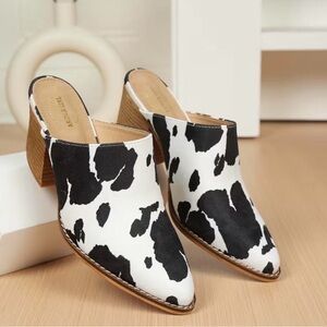 Black and White Cow Print Mules